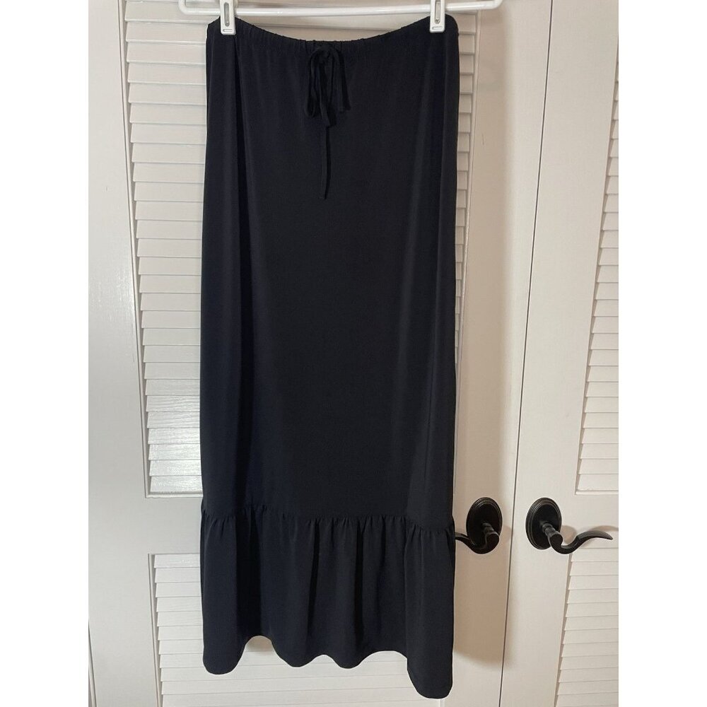 Liz Claiborne Liz & Co Black Ruffle Hem Midi Dkirt Women's Siz M Elastic Waist